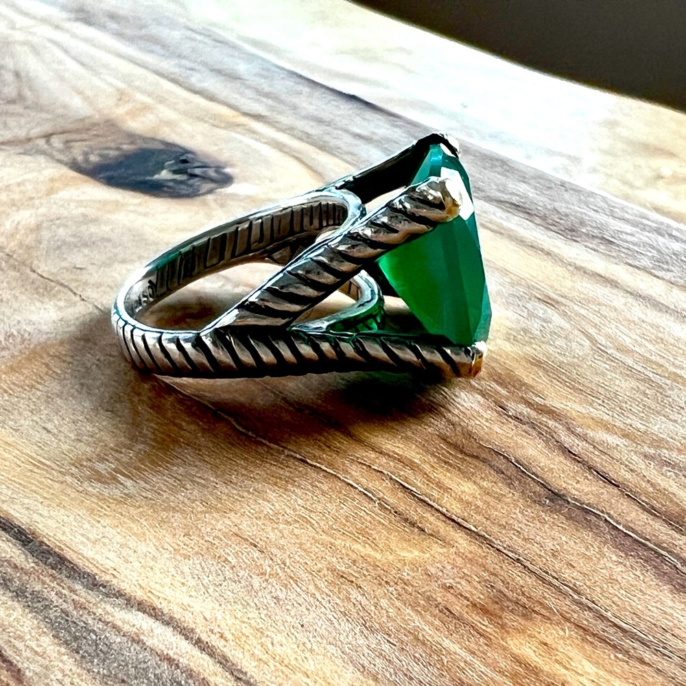 Natural green Jade ring - SS & 18K gold - Picture 4 of 7